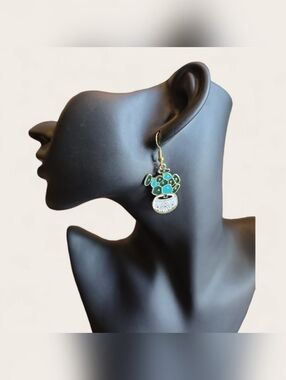 Gold-Tone Floral Pot Drop Earrings